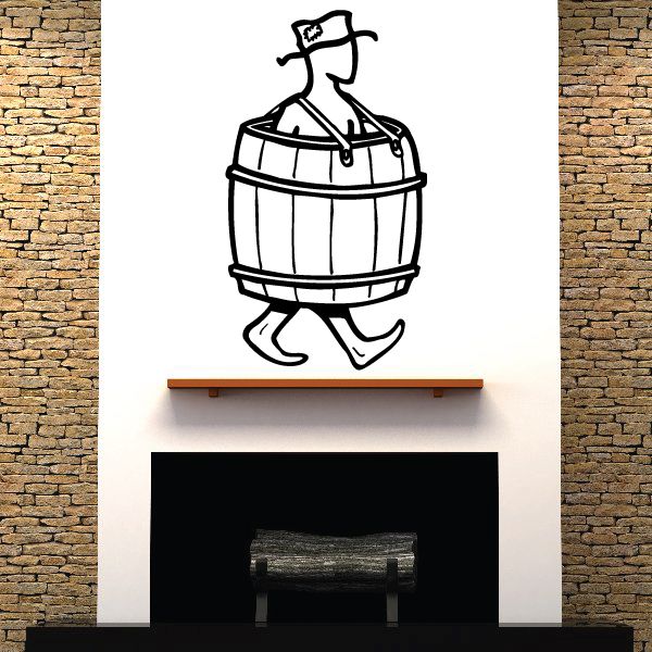 Image of Man Wearing Barrel Wall Decal - Vinyl Decal - Car Decal - Business Decal - MC38