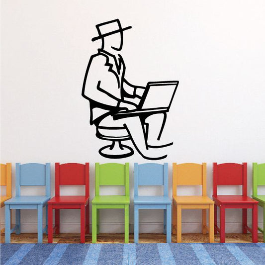 Image of Man With Laptop Wall Decal - Vinyl Decal - Car Decal - Business Decal - MC36