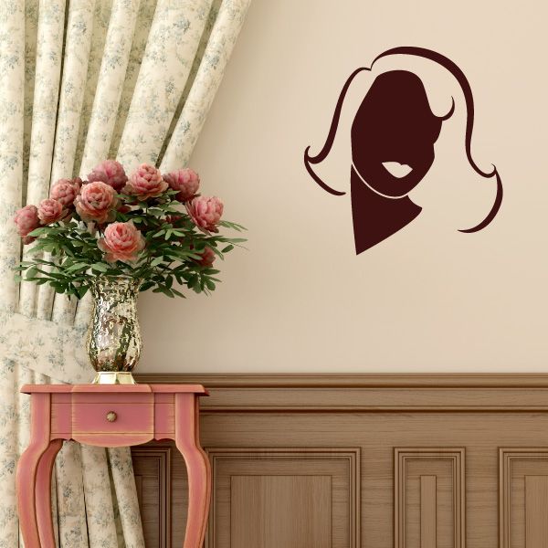 Hair silhouette wall decal with bob hairstyle in dark burgundy
