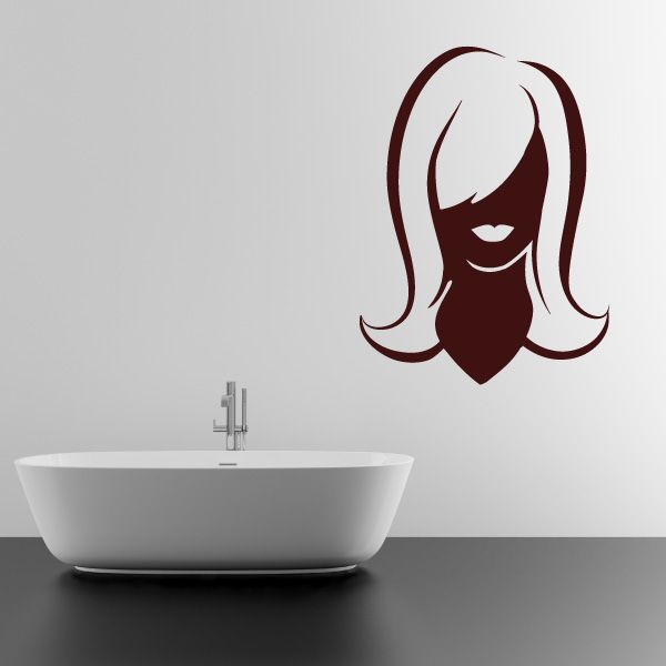 Mannequin head silhouette wall decal, burgundy outline with stylized woman face