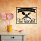 Black wall decal with skull, crossed forks, and “Few have died” lettering