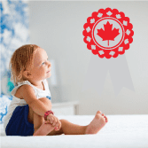 Maple leaf circle sticker, red round badge with white maple leaf center