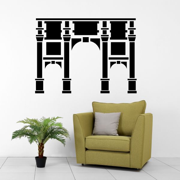 Black marble arch wall decal with ornate geometric panel design