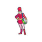 Marching band drum sticker: male musician in red uniform and marching hat