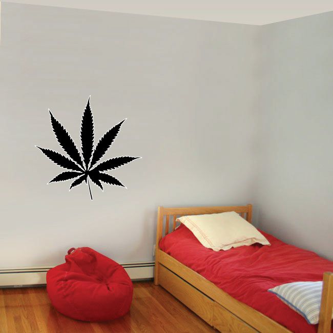 Black marijuana leaf wall decal