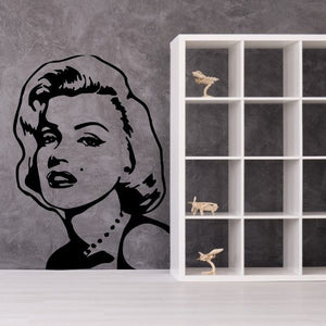 Marilyn Monroe face decal, black line-art portrait of a woman’s face