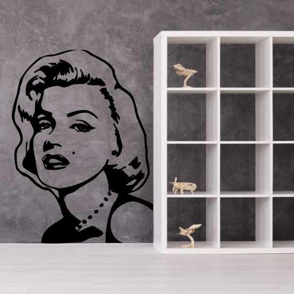 Marilyn Monroe face decal, black line-art portrait of a woman’s face