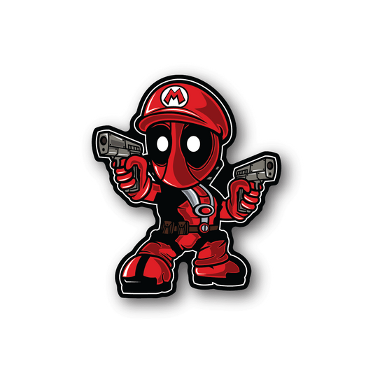Vinyl sticker featuring a red cartoon mascot holding two cameras
