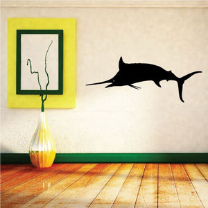 Marlin gliding wall decal, black fish silhouette in a jumping pose
