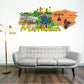 Marrakech wall sticker with colorful city illustration and cursive Marrakech text