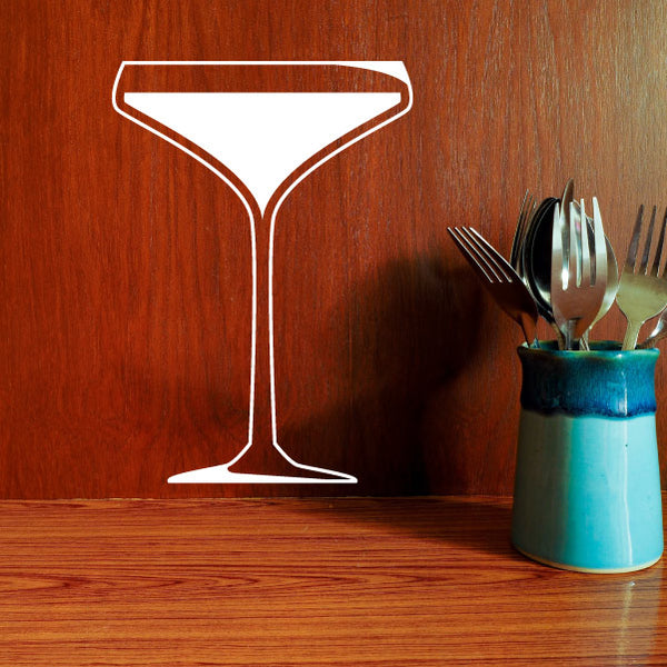 Martini glass decal with white outline, single glass silhouette