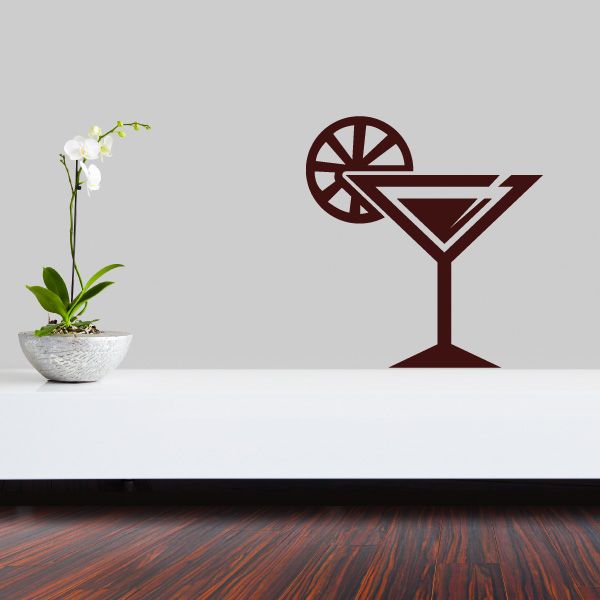Martini drink decal with lime wedge design, burgundy on wall