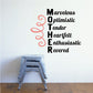 Mother day wall vinyl decal with stacked words and red curly heart scroll
