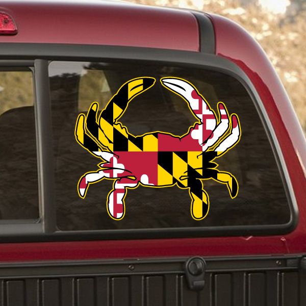 Maryland flag pattern crab vinyl decal sticker with yellow, black, red, white crab