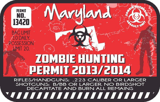 Image of Maryland Zombie Hunting Permit Sticker