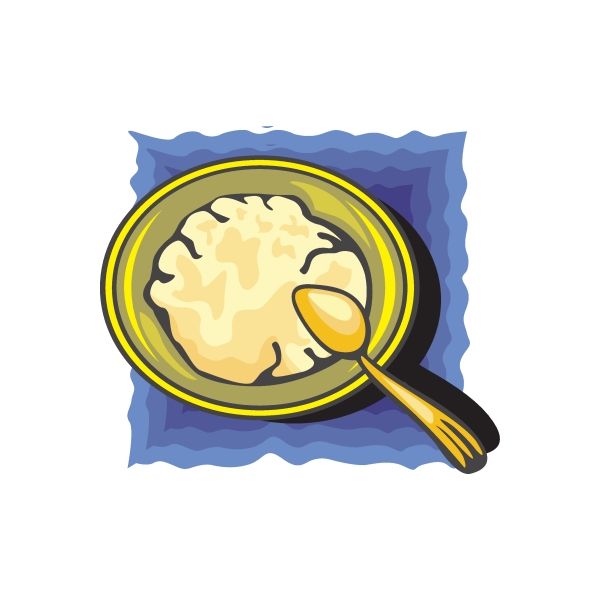 Mashed potatoes sticker: round pan with creamy mashed potatoes and a spoon