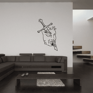 Mask pierced with sword wall decal in black line art