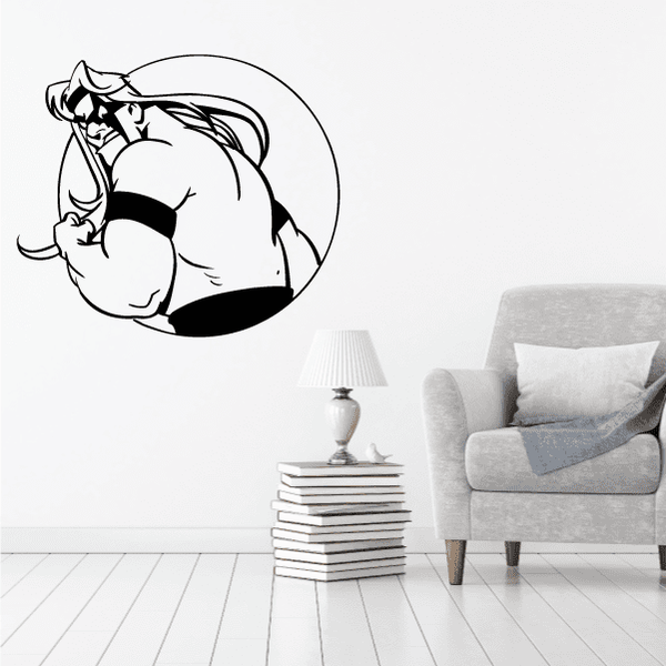 Masked wrestling cartoon decal of a black-and-white wrestler mask face