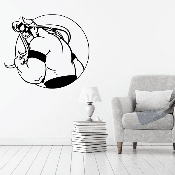 Masked wrestling cartoon decal of a black-and-white wrestler mask face