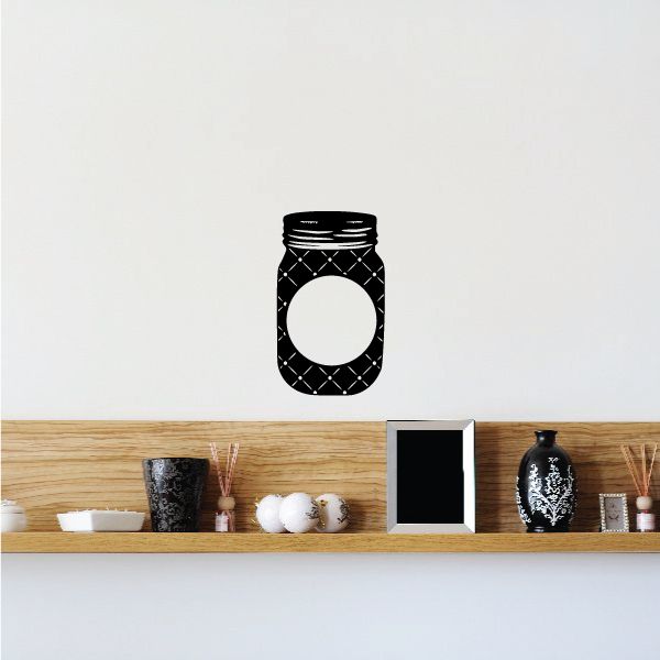 Black mason jar crosshatch decal with white label circle center