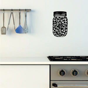 Mason jar drips decal with black jar and white floral patterned design