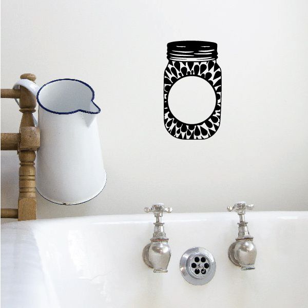 Mason jar droplets decal with black patterned jar and white center circle