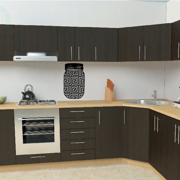 Mason jar swirl decal, white jar with black geometric swirl pattern on wall