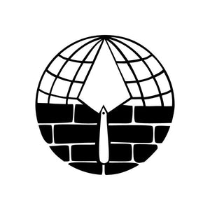 Masonry stucco decal with black-and-white dome and grid brick pattern