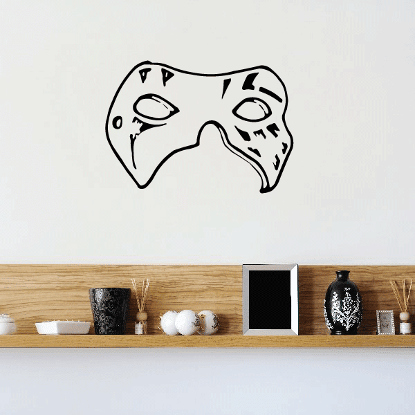Masquerade mask outline decal with black stylized mask face design