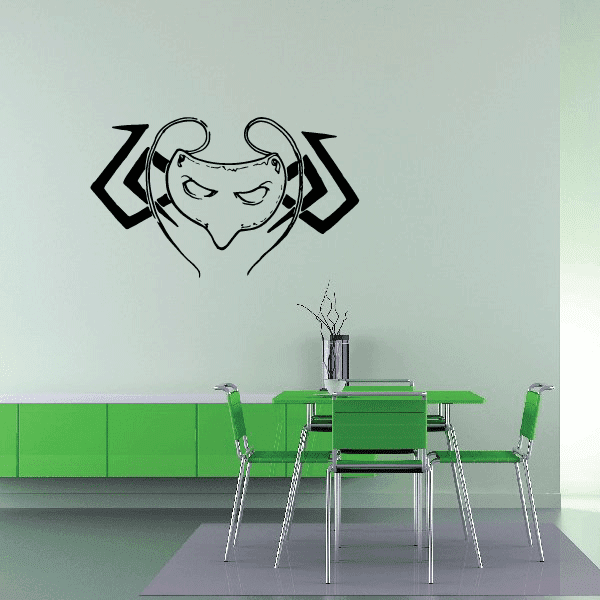 Masquerade mask decal with tribal-style face line art