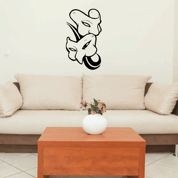 Black masquerade mask wall decal with tribal-style design