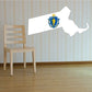 Massachusetts state flag sticker, map-shaped with blue shield and gold figure