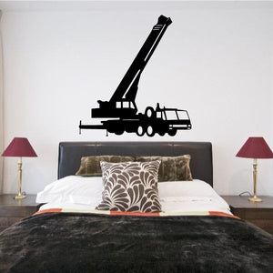 Black crane truck wall decal with raised boom silhouette