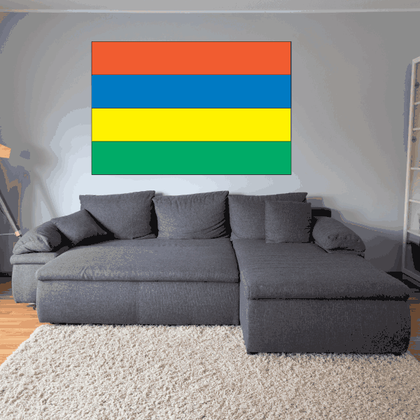 Mauritius flag rectangular sticker with red, blue, yellow, and green stripes