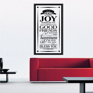 Irish blessing wall decal with black and white quote: Peace and Joy, Good Friends, Bless You