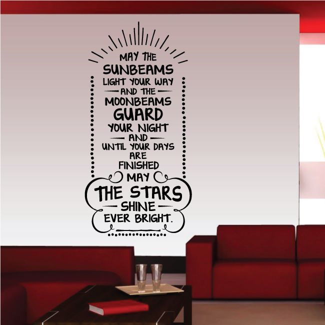 Wall decal with sunburst and Irish blessing quote text