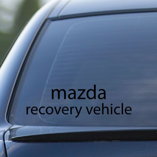 Mazda recovery vehicle decal with 'mazda recovery vehicle' text
