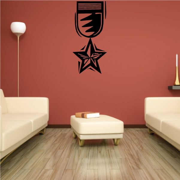 Medal of Honor wall decal with shield and star emblem, black and red accents