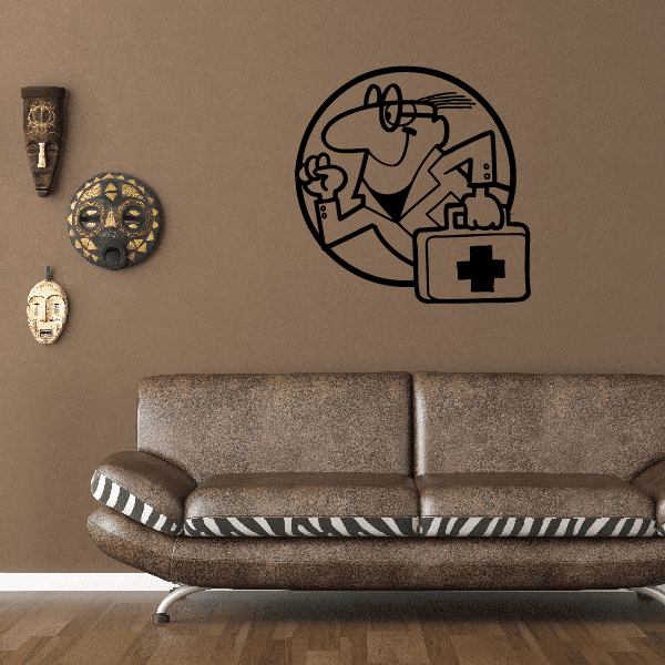 Medic decal with cartoon medic in a circle and a medical cross icon