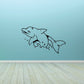 Dolphin decal with medieval-style line art, black outline, small dot details