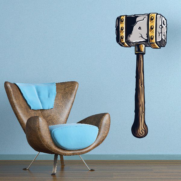 Medieval war hammer sticker with brown handle and blue armored head