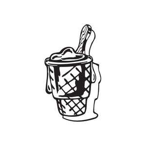 Melting ice cream cone decal, black line art of dripping cone and scoop
