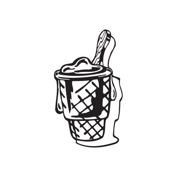 Melting ice cream cone decal, black line art of dripping cone and scoop