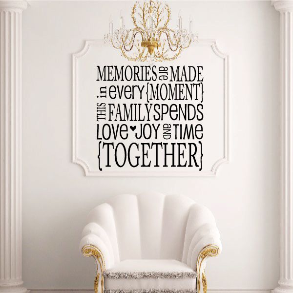Family quote wall decal with bold black lettering in a decorative frame