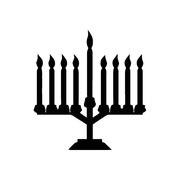 Black menorah decal with nine candle shapes and tall center candle on a stand