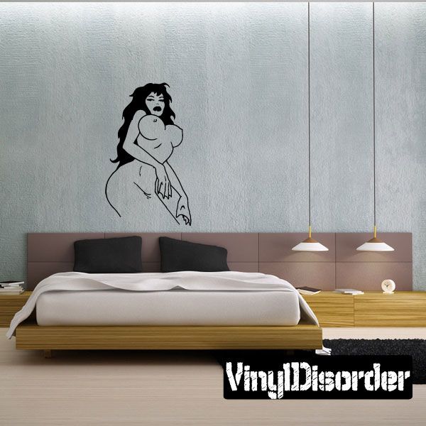 Mermaid looking down vinyl decal, black and white illustration.