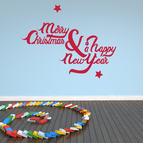 Image of Merry Christmas and A Happy New Year Quote with Stars Decal