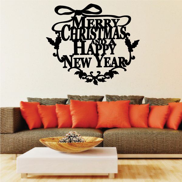 Image of Merry Christmas and a happy new year Wall Decal - Vinyl Decal - Car Decal - 073