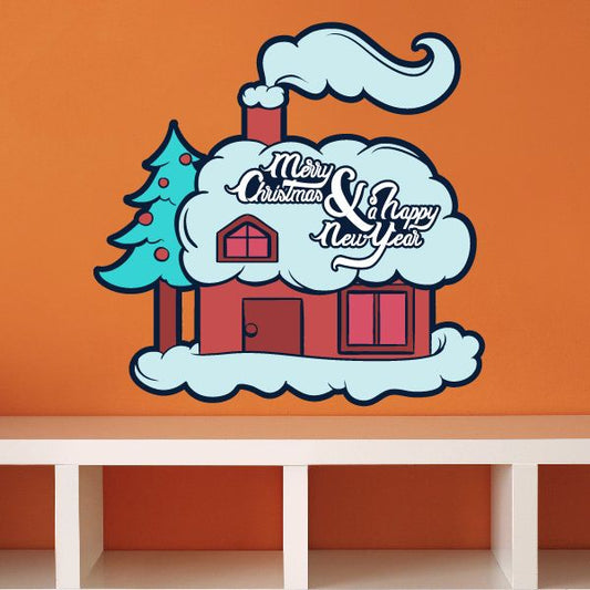 Image of Merry Christmas and Happy New Year Cabin Sticker