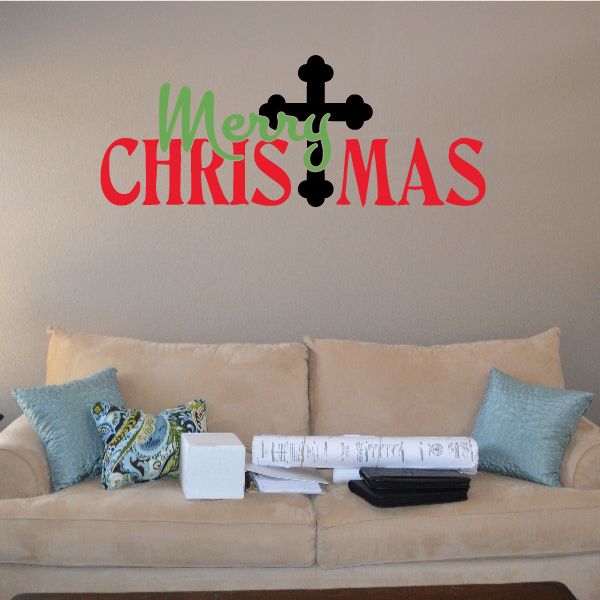 Image of Merry Christmas Cross Printed Decal